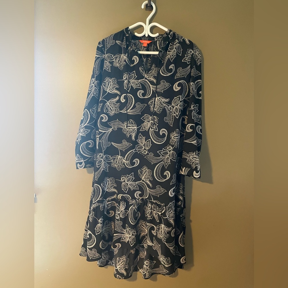 Black dress with white paisley print
